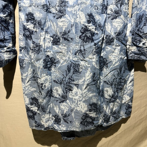 Max Women‎ 1/4 Button Shirt Dress Size S/10 Floral Blue Long Sleeve - Picture 10 of 14